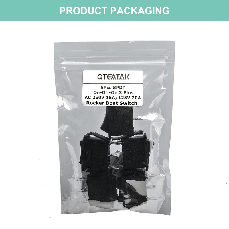 QTEATAK 5Pcs SPDT 3 Pins 3 Position ON/Off/ON Toggle Rocker