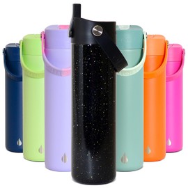 Elemental 100% Leak Proof Core Stainless Steel Water Bottle - 24 oz Double Wall Insulated Water Bottles for Travel, Sports and Gym - Reusable Bottle with Straw lid - Black Speckle