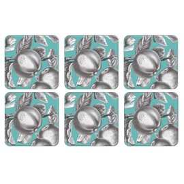 Portmeirion Home & Gifts Pomona Turquoise Cork Backed Coasters Set of 6, Multi Coloured, 10.5 x 10.5cm