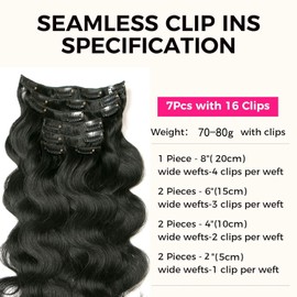 Clip in Hair Extensions 7pcs 70g Clip in Hair Extensions Human Hair Body Wave Hair Extensions Clip Ins for Women (1# Jet Black, 20Inch)