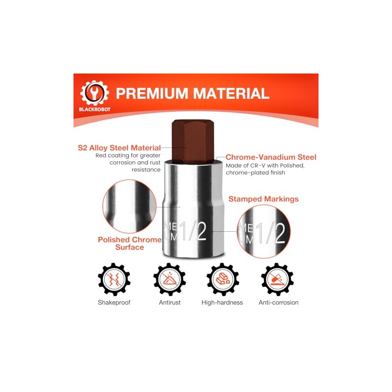 BLACKROBOT 1/2 inch Hex Bit Socket, 1/2 Inch Drive 1/2