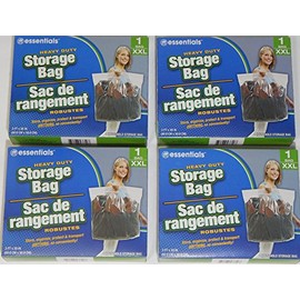 essentials(TM) Heavy Duty Clear Plastic Storage Bags w/ Zip-Lock & Carry Handle, 1-Count XX Large 24”x20”(Pack of 4)