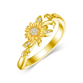 LWXIE Diamond Sunflower Ring for Women 925 Sterling Silver Sunflower Band Ring with Lab Grown Diamond Jewelry Gifts Ring Size: 5