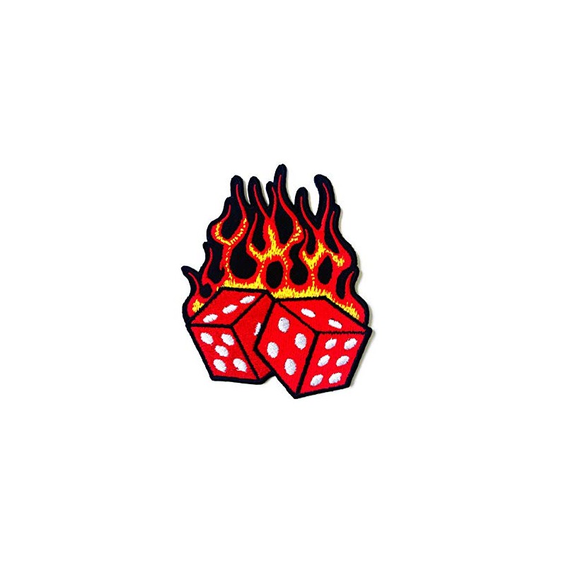 Dice Fire Flame Biker Rider Logo Applique Embroidered Sew on