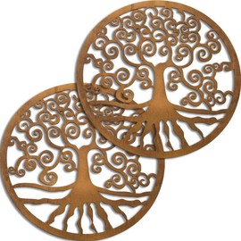 Spruchreif Premium quality 100% emotional, tree of life made of wood, in a set of 2, diameter 18 cm, wall decoration, tree of life symbol, esoteric gifts, decoration, wooden decoration, spirituality