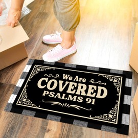 Oujilidemat Funny Front Door Mat We are Covered Psalm 91 Custom Doormat, Cute Welcome, Non-Slip Indoor & Outdoor, 17x30 Inches, Non-Slip Rubber Mat,Farmhouse Style Kitchen Rug