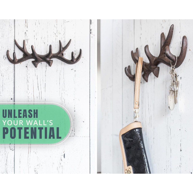 Comfify Vintage Cast Iron Deer Antlers Wall Mounted Hooks |