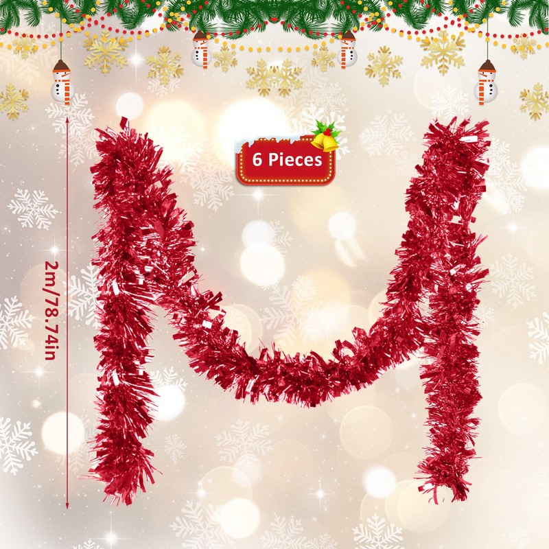 Pack of 6 x 2 m Christmas Tinsel Garland, Tinsel