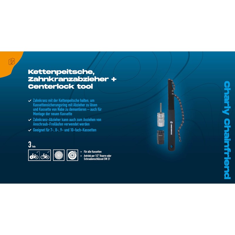 BIKEBROZ Chain Whip and Puller Set with Centre Lock and