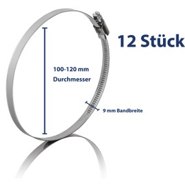 GARSIDURO® Pack of 2 Professional Hose Clamps, 100-120 mm, Made of Stainless Steel, W4 Quality, DIN3017, 9 mm Bandwidth - High Quality Set of Rustproof, V2A Hose Clamps for Exhaust Air, Tumble Dryers, Cooker Hoods