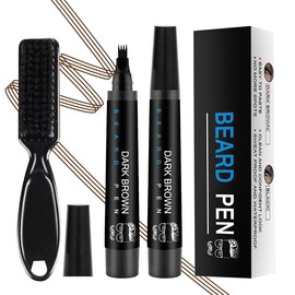 4 Tips Beard Pencil Filler for Men Black,Barber Styling Grooming Pencil with Brush Easy Carry ，Waterproof Proof, Sweat Proof, Long Lasting Solution with Natural Finish - Specification: Dark Brown