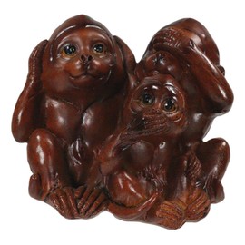 Ebros Gift Whimsical See Hear Speak No Evil Monkeys Figurine in Faux Mahogany Wood Finish 3 Wise Apes of The Jungle Animal Rainforest Monkey Family Father Mother and Infant