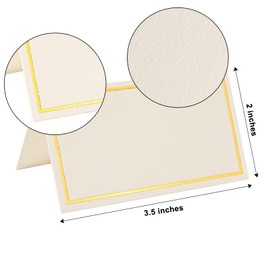 KraftiSky 50 Pack Place Cards for Table Setting with Gold Foil Border Table Tent Cards for Seating Perfect for Weddings, Dinner Parties, Banquets 2” x 3.5”