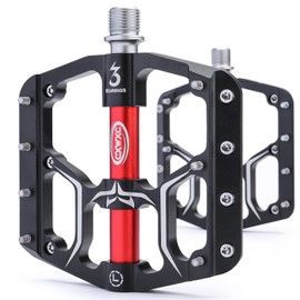 Road/Mountain Bike Pedals - 3 Bearings 9/16” Aluminum Alloy Bicycle Pedals - Mountain Bike Pedal with Removable Anti-Skid Nails … (Black)