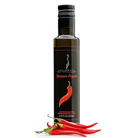 Calivirgin Serrano Pepper Olive Oil - Spicy Infused Extra Virgin Olive Oil - Cold Pressed Olive Oil - Spicy Flavored Olive Oil - No Preservatives - Gourmet Olive Oil - Organically Grown Olives - 250ml