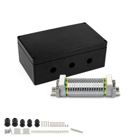 Waterproof Junction Box Black IP66, 200 x 120 x 75 mm, Surface-Mounted DEANKEJI 2 in 3 Out Plastic Junction Box - with DIN Rail, UK 2.5, Terminal Kit, Distribution Box Surface-Mounted