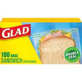 Glad Zipper Food Storage Sandwich Bags, 100 Count (Packaging May Vary)