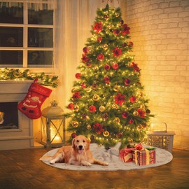 Christmas Tree Skirts 90 cm, White Christmas Tree Blanket with Golden Snowflakes, Christmas Plush Tree Skirt for Holiday Decorations Home Party