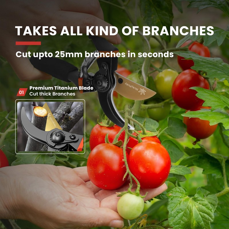 NickyPicky Secateurs Heavy Duty- Precise Pruning Power with Bypass Titanium,