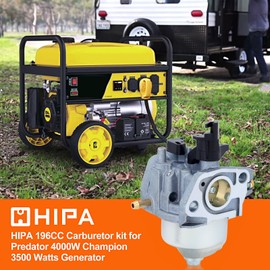 Hipa Carburetor Kit for Harbor Freight Predator 4375 Champio-n 3000 3500 4000 Watt Generator Powered by 196CC 212CC 6.5HP Engine Parts with Spark Plug Shut off Valve