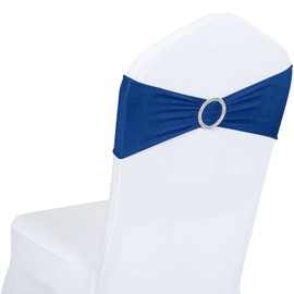 ManMengJi Royal Blue Chair Sashes, Spandex Sashes Bows 25PCS, Chair Cover Bands with Buckle Slider for Banquet, Party, Hotel Event Decorations