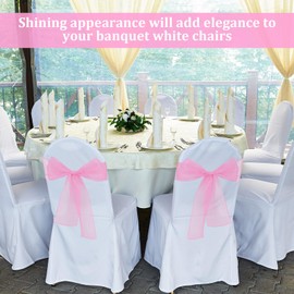 10PCS Pink Chair Sashes, Elegant Organza Chair Bows Sheer Ribbon Tie Back Universal Chiffon Chair Knots Ties for Wedding Classroom Banquet Party Decoration