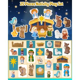 HARDWIND 25pcs Nativity Set for Kids, Christmas Story Playset Figurine, Little Nativity Toddler Toy, Nativity Scene Set for Children Ages 1 2 3 4 5 6+