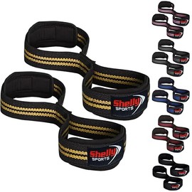 Shelly Weight Lifting Straps Figure 8 with Padded Cuff Wrist support Training Gym Straps Hand bar Grip Gloves Support Workout (Black Yellow)
