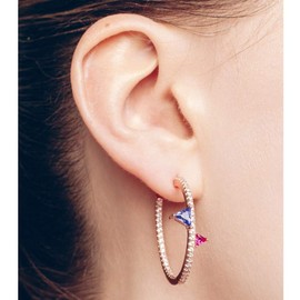 Sterling Lineargent 925m Silver Earring Band 30mm Rose Gold Cubic Zirconia Diamond Quartz Triangle