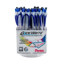 Pentel GlideWrite with TechniFlo Ink Ballpoint Pen, (1.0mm) Med. Line, Black/Blue Ink, 48 Pieces (BX910AC-4)