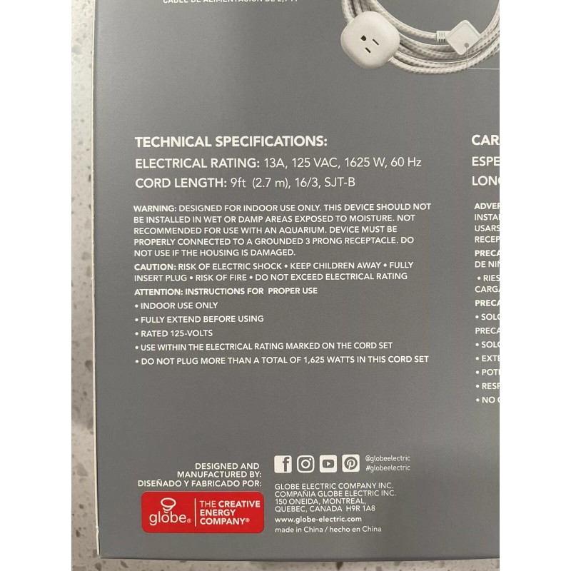 Globe Electric Designer Power Series 9-ft 3-Outlet Interval Extension Cord