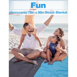 Henrycares Beach Blanket Picnic Blanket, Extra Large 250 x 200cm Sandproof Waterproof Beach Mat with 4 Stakes for 5-8 Adults, Summer Essentials Outdoor Blanket for Travel Camping Hiking Picnic (Blue)