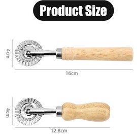 ChAusa Set of 2 Toothed Dough Wheel with Single Blade, Dough Cutter Roller Ravioli Cutter Ravioli Crimper Cutter Wheel Pasta Cutter Wheel with Wooden Handle Suitable (12.8 x 4 cm + 16 x 4 cm)