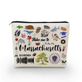 YULUENZE Take Me To Massachusetts Makeup Bag Massachusetts Travel Gift Small Canvas Organizer Bag with Zipper Massachusetts Cosmetic Bag Travel Present for Women Friends Families