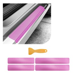 4 PCS Car Door Sill Protector, 3D Carbon Fiber Auto Door Entry Edge Guard Protection Trim, Anti-Scratch Threshold Cover Strips, Sill Protection Sticker for Car SUV Truck (Pink)