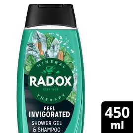 Radox Mineral Therapy Feel Invigorated 2-in-1 Shower Gel & Shampoo Men's Body Wash with sea salt, cedarwood & mint scent for a refreshing experience 450 ml