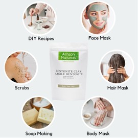 Bentonite clay powder 1lb / 454 g by Amson Naturals- Pure & Natural for Body Face Hair.