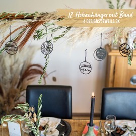 Papierdrachen 12 Decorative Wooden Pendants for Ramadan Time - Table Decoration or Tree Decoration in Black - Set of 6