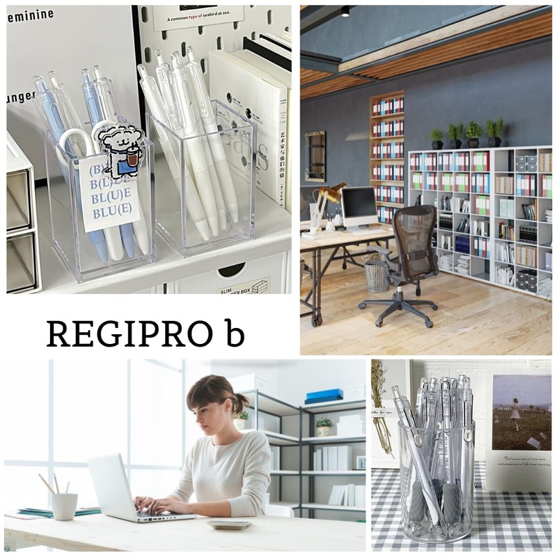 Regipro b Acrylic Round Clear Pen Stand Trinket Box Set