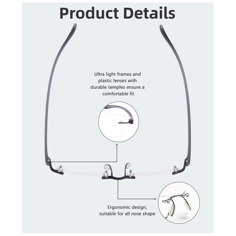 Gr8Sight 7-Pack Rimless Reading Glasses with Small Lenes (BrownArm,+1.00)