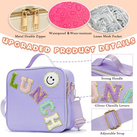 LOKFAR Insulated Lunch Bag Women Lunch Box Kids for Teen Girls Boys, Cute Preppy Lunch Boxes With Adjustable Shoulder Strap, Waterproof Nylon Lunchbox Lunch Bags for School Work Picnic (Purple)