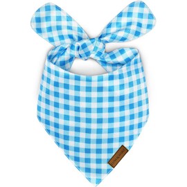 LunaMarie - Luxury Pet Birthday Bandanas -Premium & Silky Poly Fabric | 100% Handmade | Custom Shape Dual Layered (Blue Checkers, Large)
