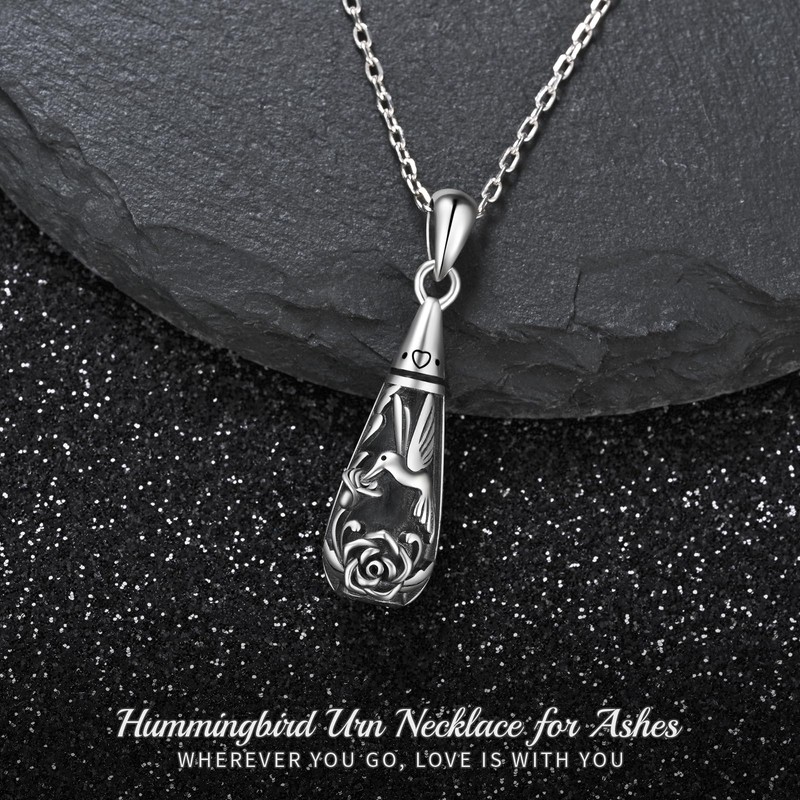 925 Sterling Silver Urn Pendant Necklace Teardrop Cremation Jewelry for
