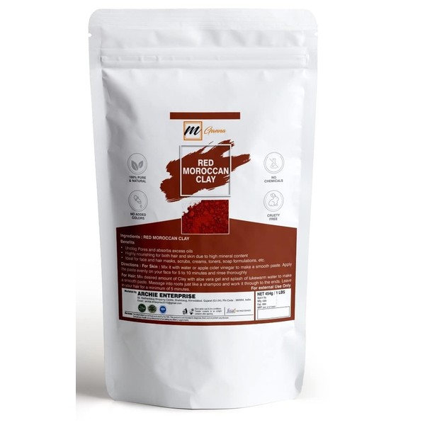 mGanna 100% Natural Moroccan Red Clay Powder 1 LBS /