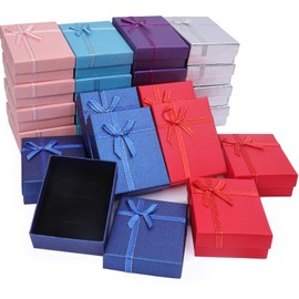 Pannger 24 Pack Cardboard Jewelry Gift Box Set Empty Gift Boxes with Lids and Ribbon Bows for Display Earrings, Necklaces, Rings, Bracelets