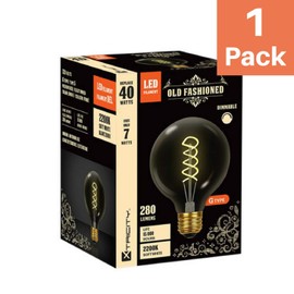 Vintage Globe LED Bulb, Edison Style Spiral Filament, Dimmable, 7W (40 Watt Equivalent), G40, E26 Medium Base, 2200k Soft White, 280 Lumens, UL Listed, (1 Pack)