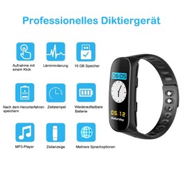 Feloyal Diktiergerät, 16GB Armband-Diktiergerät mit Sprachaktivierung Und MP3 Player, Diktiergerät-Uhr für Besprechungen, Interviews, Unterricht