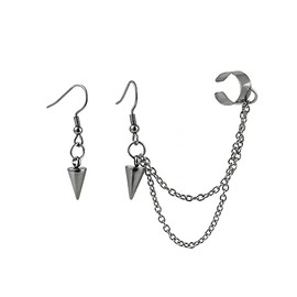 Retro Long And Short Rivet Earrings Ear Clips Fashion Goth Punk Tassel Earrings (silver)