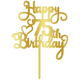 Qertesl - Decoración acrílica para tartas de 75 cumpleaños, decoración dorada de doble cara, para decoraciones de pasteles de 75 cumpleaños, saludos a 75 fabulosas decoraciones de tartas/75 aniversarios
