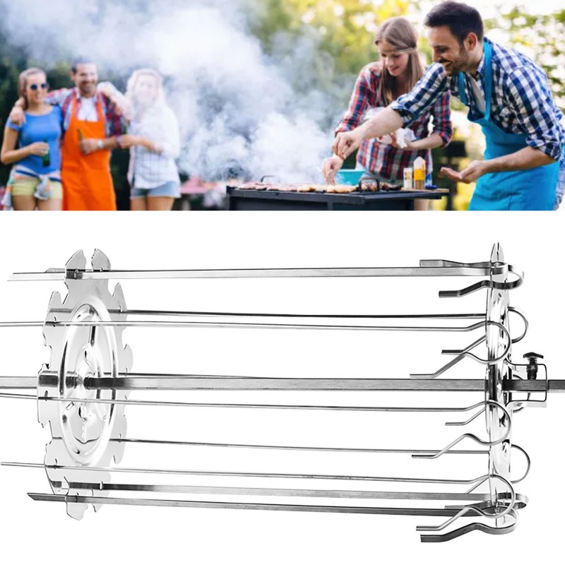 BBQ Roaster Rotisserie Skewers Needle Cage Oven Kebab Grill Stainless